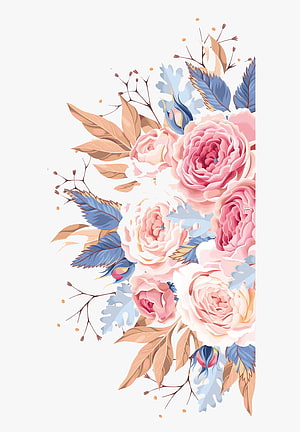 Elegant Watercolor Floral Arrangement with Pink Roses and Blue Foliage on White Background HD phone wallpaper