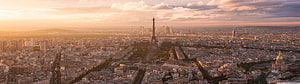 Aerial View of Paris Skyline at Golden Hour Featuring the Eiffel Tower and Cityscape HD wallpaper