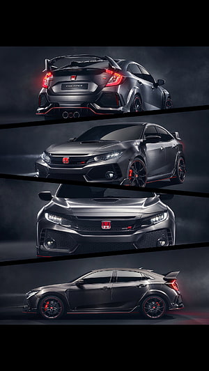 Honda Civic Type R Matte Black Multi-Angle Studio Showcase HD phone wallpaper