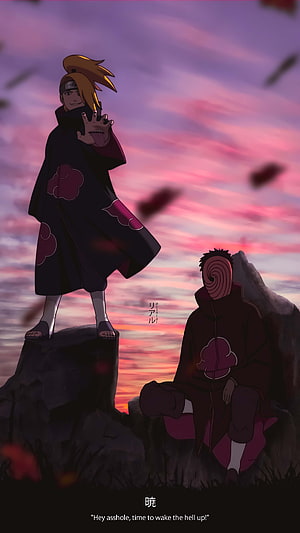 Obito and Deidara from Akatsuki in Naruto Shippuden at Sunset HD phone wallpaper