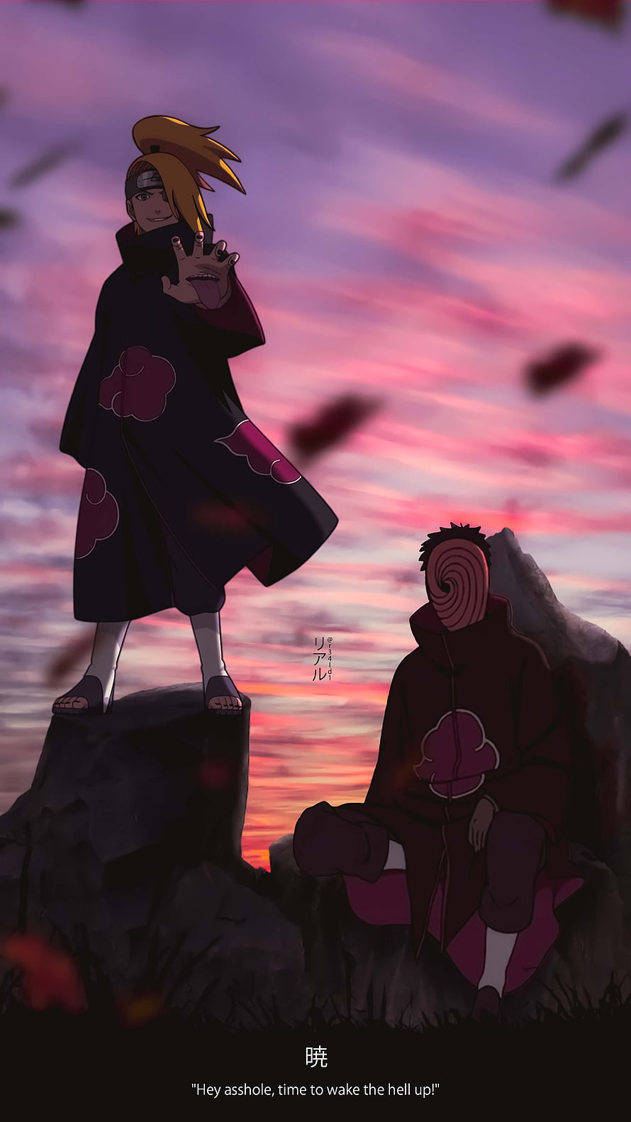 Obito and Deidara from Akatsuki in Naruto Shippuden at Sunset HD phone wallpaper