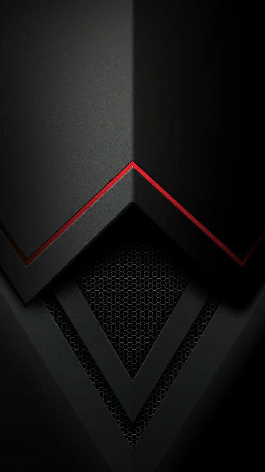Dark Angular Geometric Design with Red Accent Lines and Hexagonal Mesh Pattern HD phone wallpaper