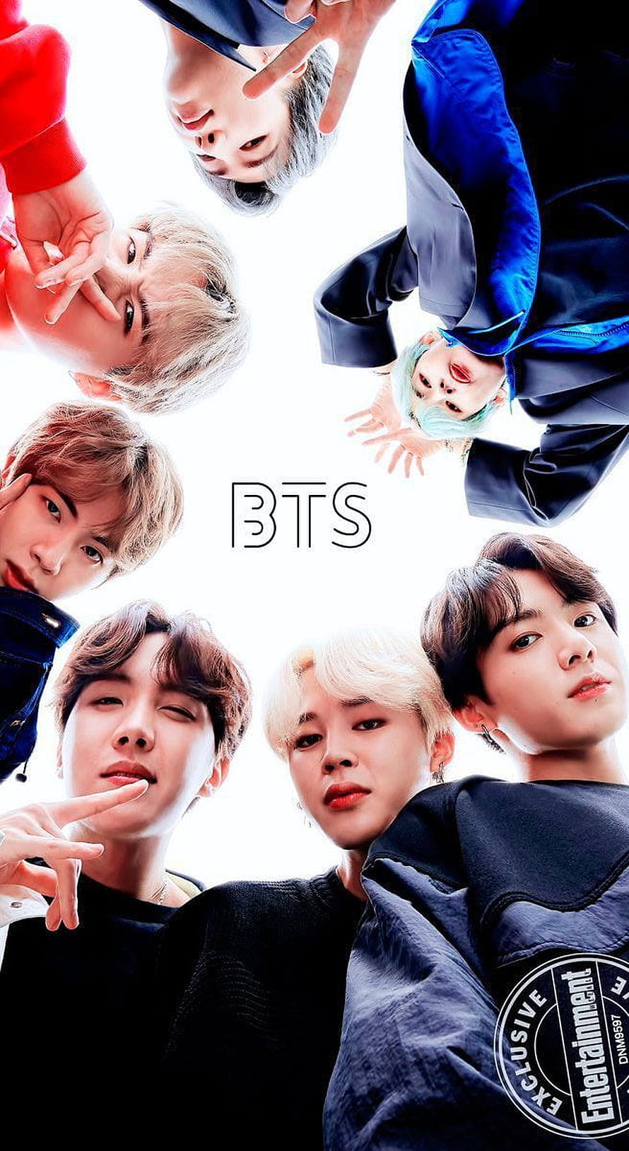 BTS Group Portrait with Bold Typography and Vibrant Fashion Styling HD phone wallpaper