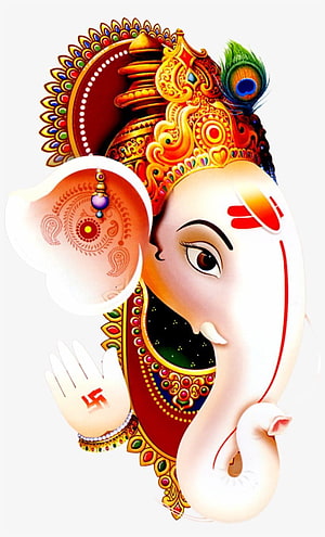 Lord Ganesha Digital Art with Ornate Crown and Peacock Feather HD phone wallpaper