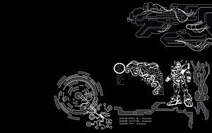 Gundam Technical Schematic Blueprint with Circuit Board Elements on Black Background HD wallpaper