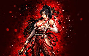Momiji from Dead or Alive 5 in a dynamic red and white warrior pose with a katana HD wallpaper