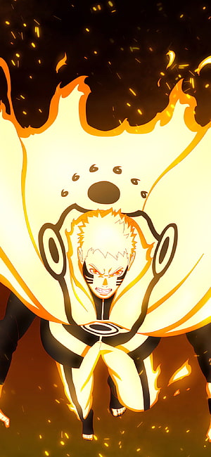 Naruto Uzumaki Sage Mode with Kurama Avatar in Fiery Anime Illustration HD phone wallpaper