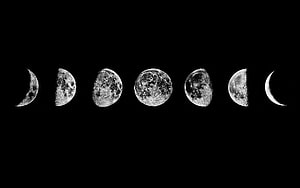 Seven Moon Phases in a Row on Black Background HD wallpaper