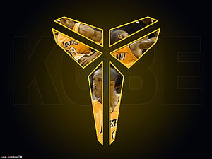 Kobe Bryant Black Mamba Logo Design with Lakers Jersey Collage on Dark Background HD wallpaper