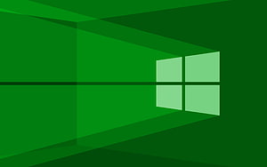 Windows 10 Green Geometric Logo on Abstract Minimalist Background HD wallpaper