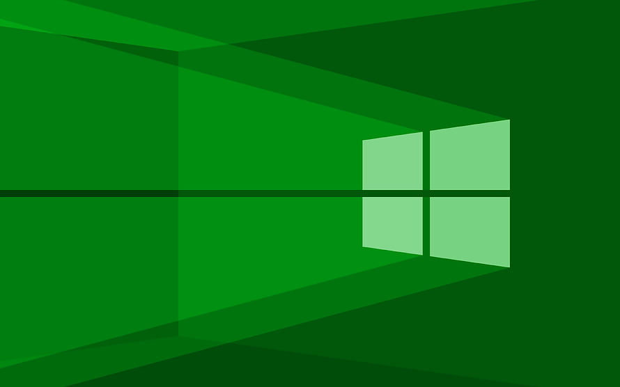 Windows 10 Green Geometric Logo on Abstract Minimalist Background HD wallpaper