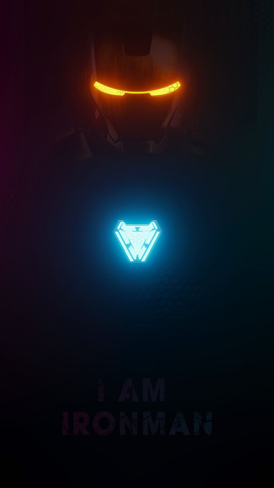 Iron Man Helmet and Arc Reactor Glowing in Dark Minimalist Marvel Wallpaper HD phone wallpaper