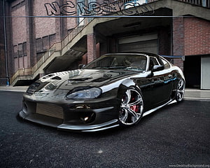 Black Toyota Supra MK4 Widebody with Custom Chrome Wheels and Red Brakes HD wallpaper