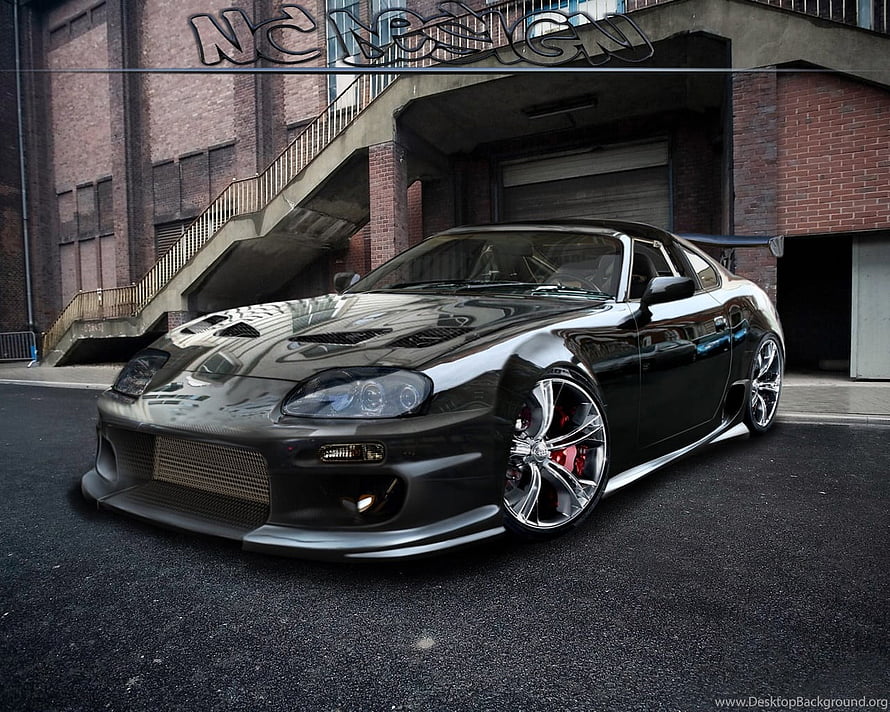 Black Toyota Supra MK4 Widebody with Custom Chrome Wheels and Red Brakes HD wallpaper