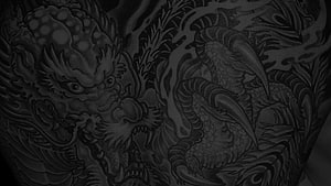 Dark Japanese Dragon Tattoo Design with Intricate Scales and Claws HD wallpaper