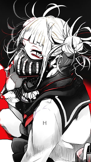 Himiko Toga from My Hero Academia in a dark monochrome anime illustration with red accents HD phone wallpaper
