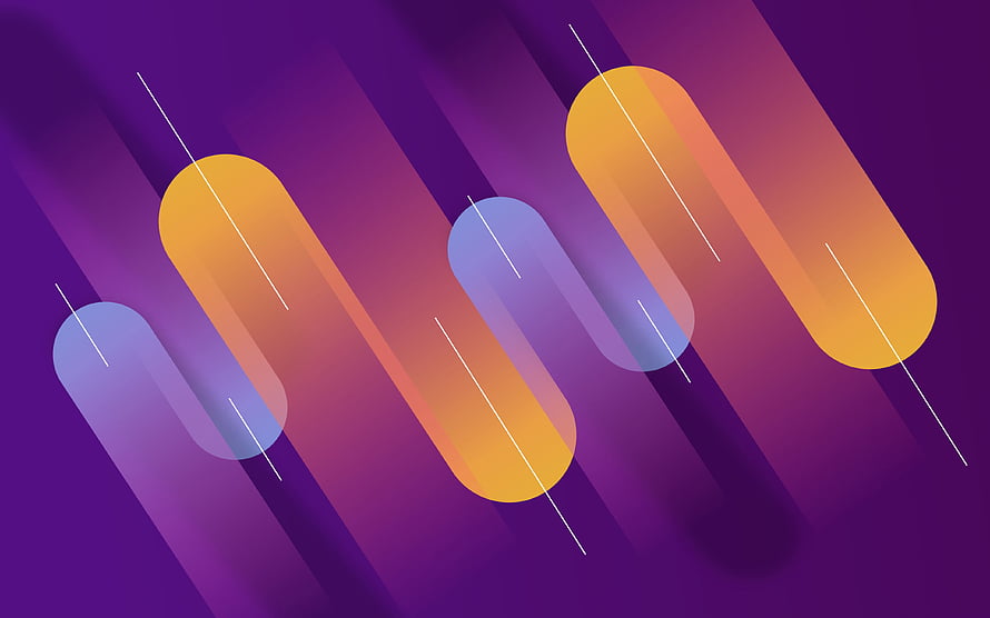 Abstract Geometric Pill Shapes with Diagonal Lines on Purple Gradient Background HD wallpaper