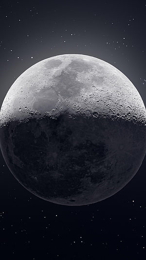 Dark Moon in Starry Night Sky, Monochrome Celestial Wallpaper HD phone wallpaper