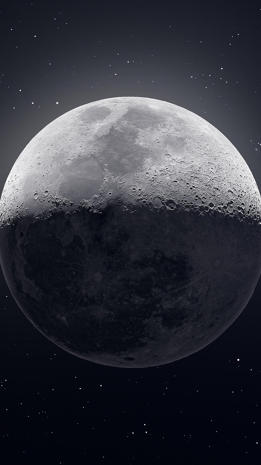 Dark Moon in Starry Night Sky, Monochrome Celestial Wallpaper HD phone wallpaper