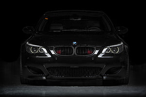Black BMW M5 E60 Front View Studio Shot HD wallpaper