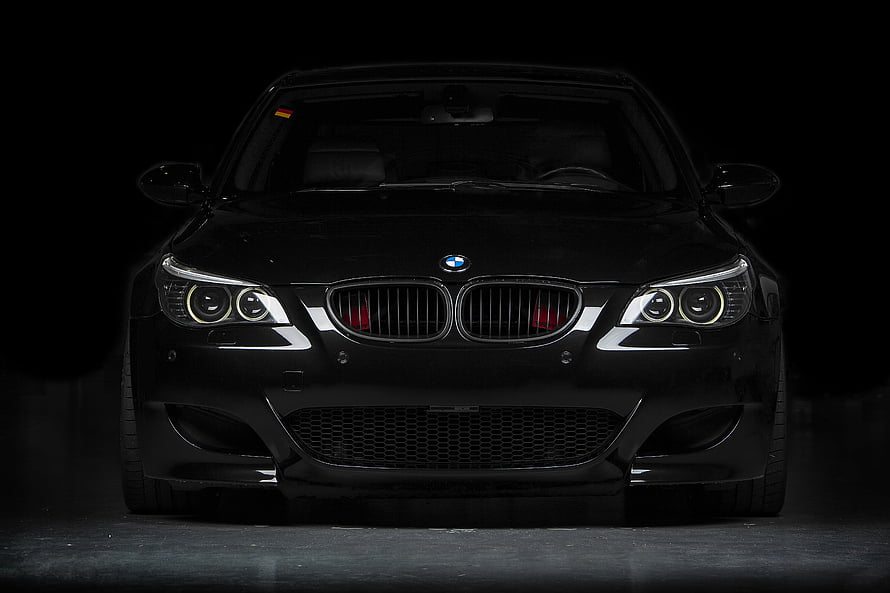 Black BMW M5 E60 Front View Studio Shot HD wallpaper