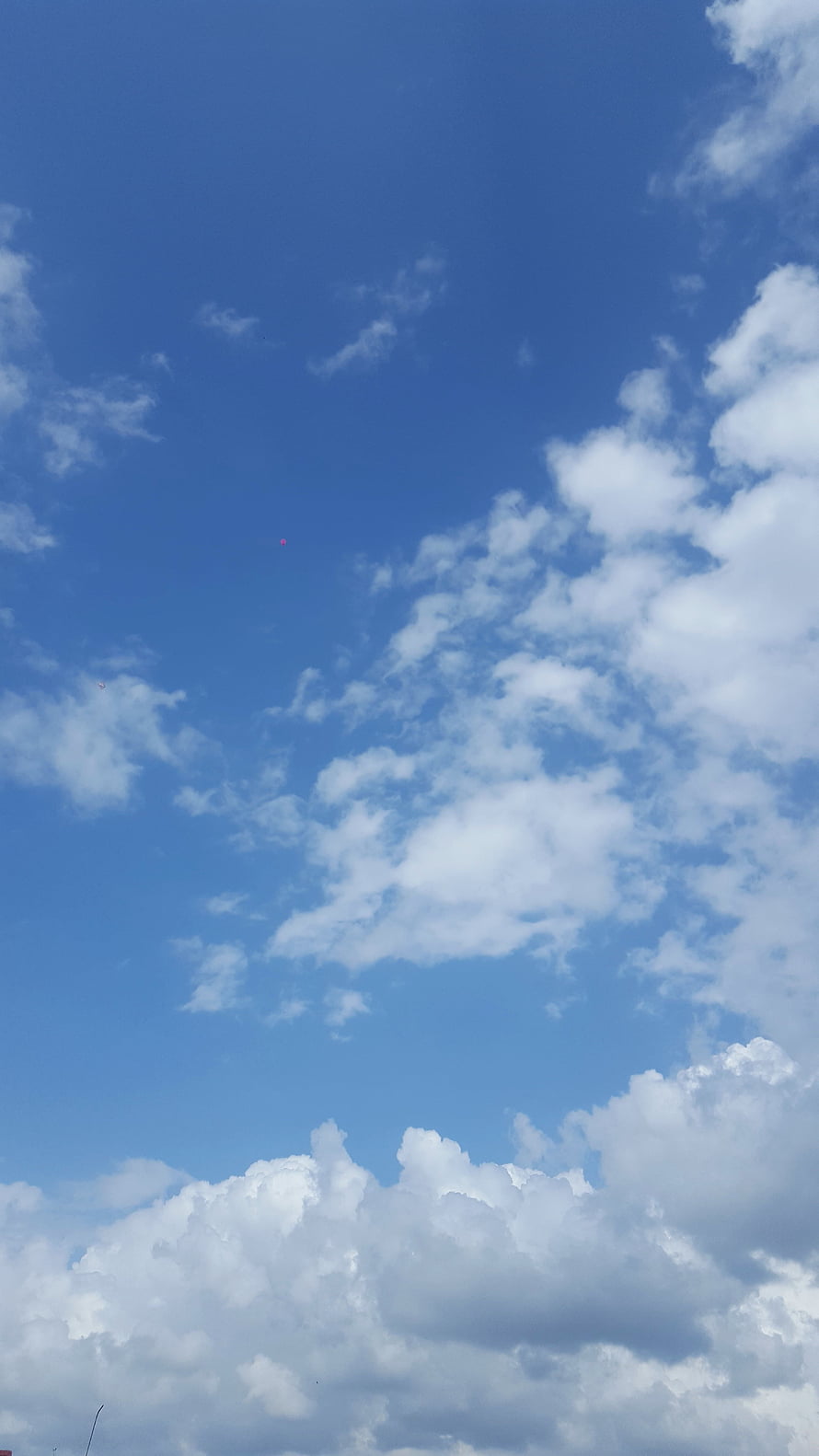 Vast Blue Sky With Fluffy White Cumulus Clouds And Distant Kites HD phone wallpaper