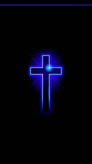 Glowing Blue Neon Christian Cross on Black Background HD phone wallpaper