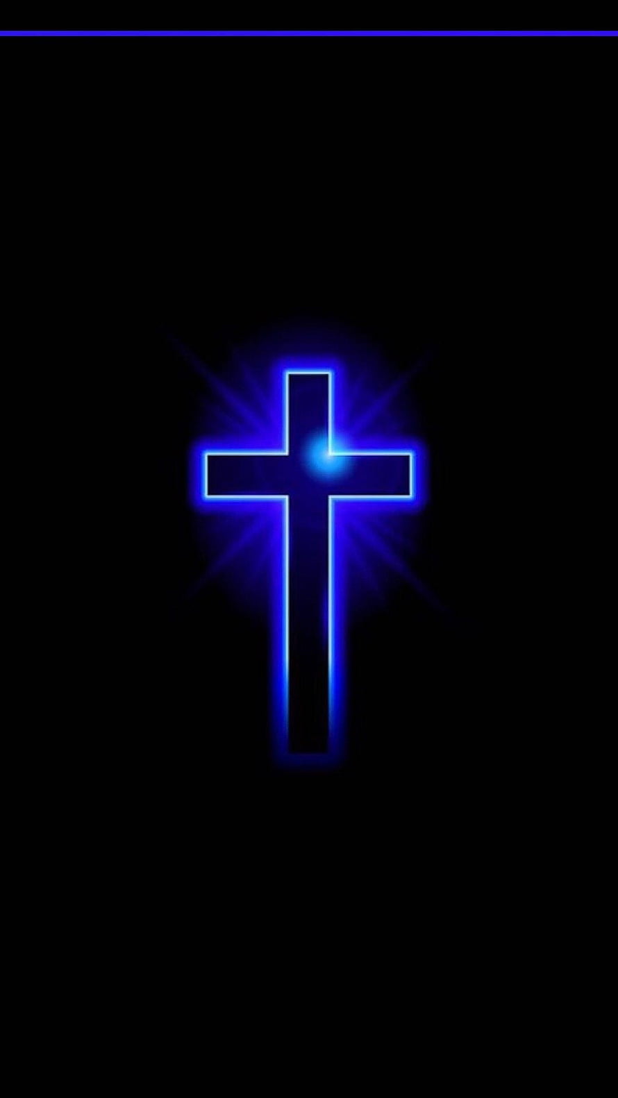 Glowing Blue Neon Christian Cross on Black Background HD phone wallpaper