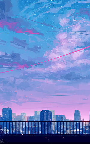 Retro 90s Anime Aesthetic Cityscape with Dreamy Pink and Blue Sky HD phone wallpaper