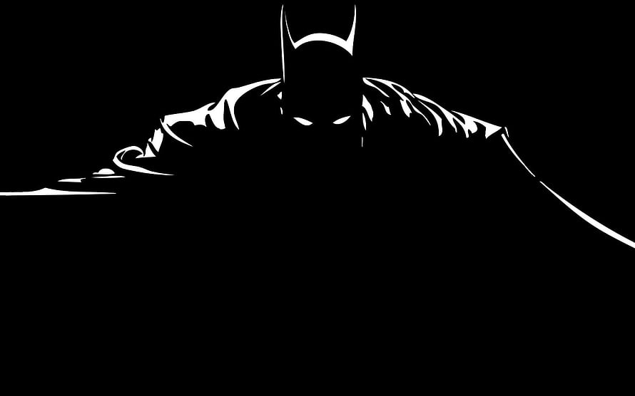 Batman Minimalist Silhouette with Cowl and Cape in High Contrast Black and White HD wallpaper