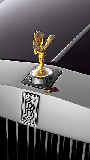 Close-Up of the Golden Rolls Royce Spirit of Ecstasy Hood Ornament and Emblem HD phone wallpaper