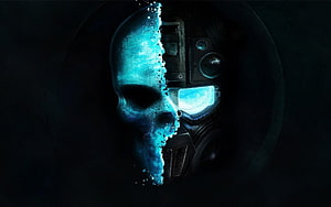 Cyberpunk Skull Split Between Glowing Bone and Mechanical Robot Face HD wallpaper