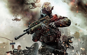 Call Of Duty Modern Warfare 2 Soldier With Tactical Rifle Amid Urban Combat And Drones HD wallpaper