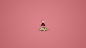 Patrick Star Sitting on Pink Background with Open Mouth Expression HD wallpaper
