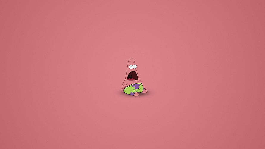 Patrick Star Sitting on Pink Background with Open Mouth Expression HD wallpaper