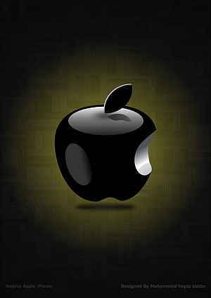 Glossy Black 3D Apple Logo on Dark Wood Texture Background HD phone wallpaper