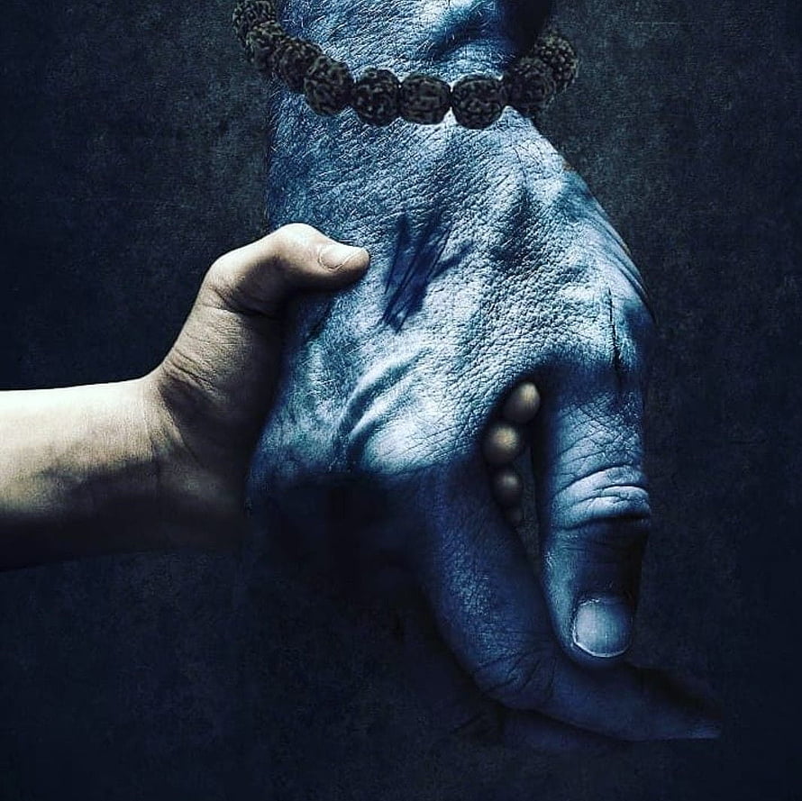 Dark Lord Shiva Hand with Rudraksha Beads and Trishul Mark HD wallpaper