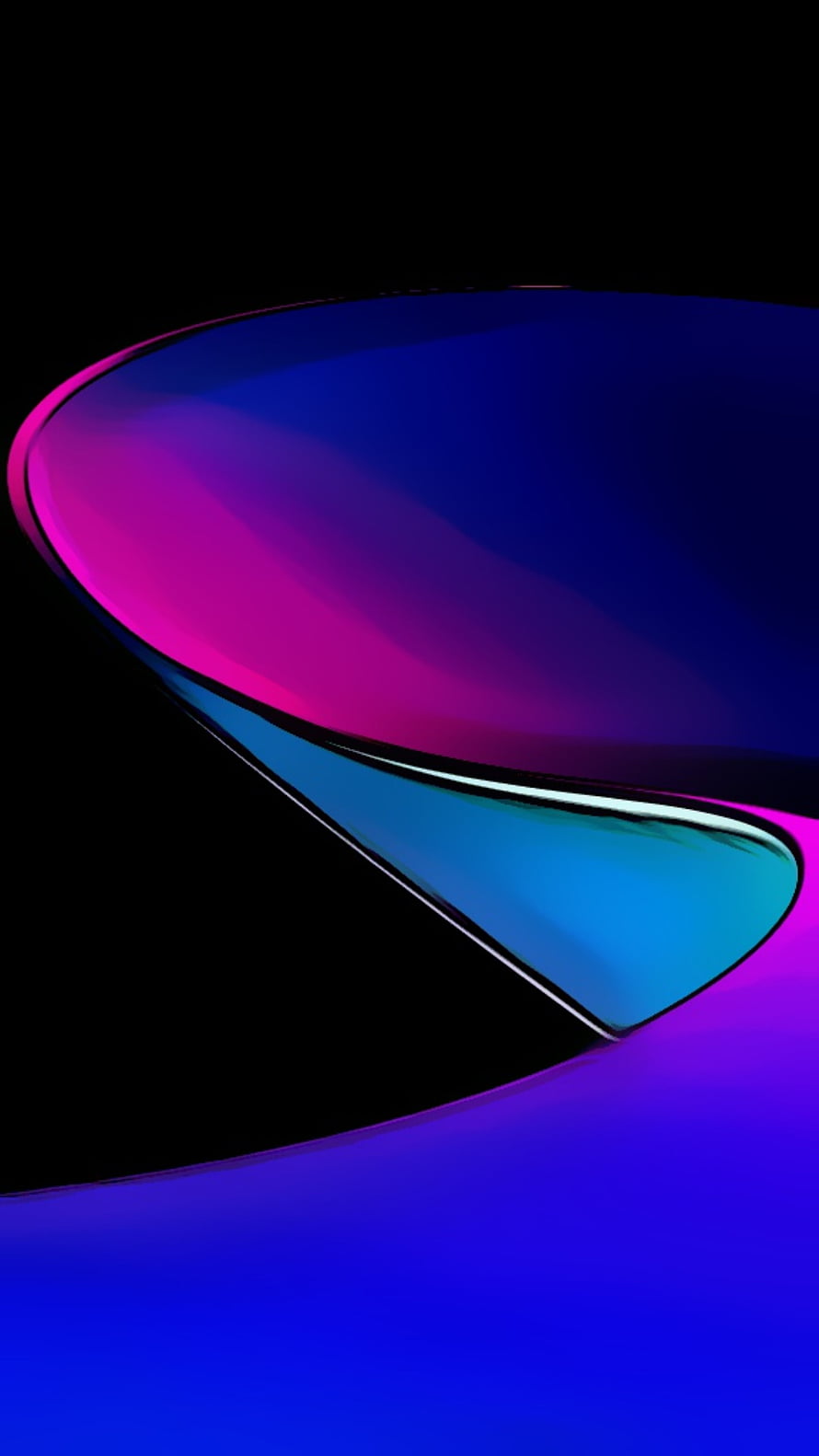 Abstract 3D Curved Surface with Neon Magenta and Electric Blue Gradients on Black Background HD phone wallpaper