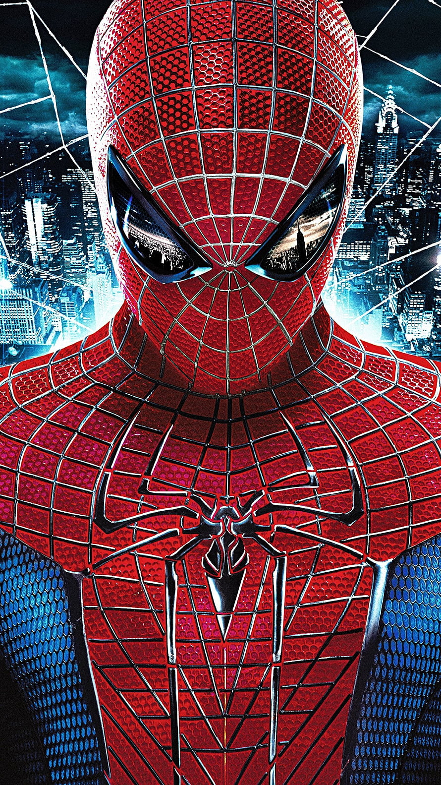 Spider-Man Classic Red and Blue Suit Portrait Against Nighttime City Skyline HD phone wallpaper