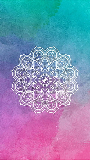 Intricate White Mandala on Vibrant Watercolor Gradient Background HD phone wallpaper
