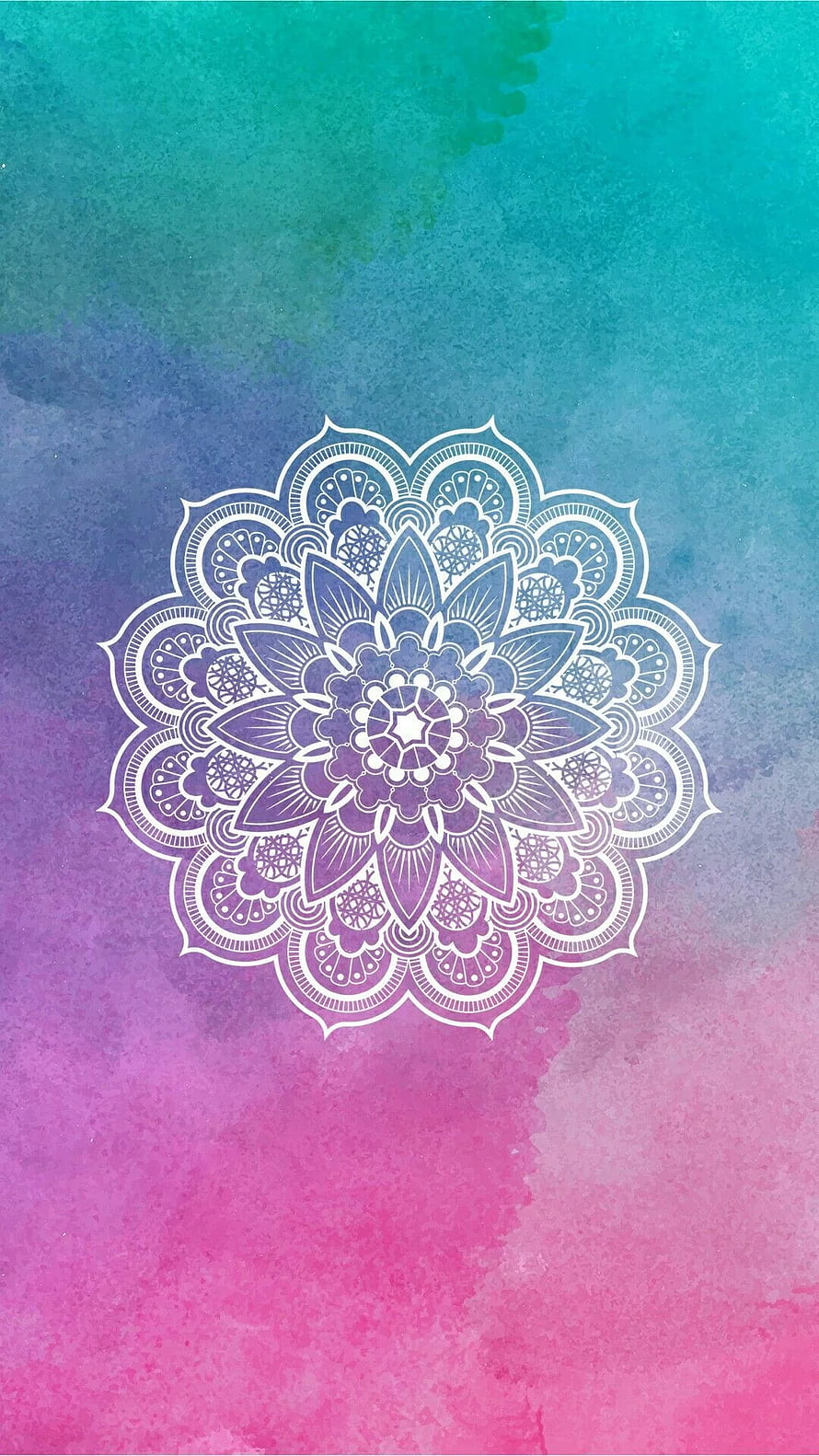Intricate White Mandala on Vibrant Watercolor Gradient Background HD phone wallpaper