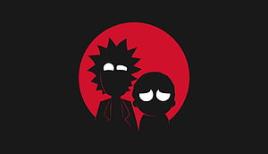 Rick and Morty Silhouette Minimalist Art with Red Circle on Dark Background HD wallpaper