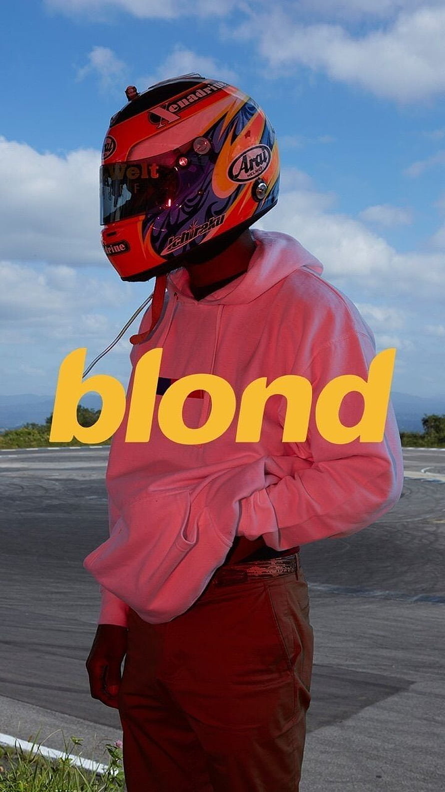 Frank Ocean Blond Album Artwork with Racing Helmet and Pink Hoodie HD phone wallpaper