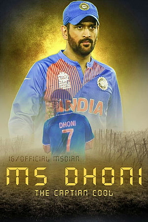 MS Dhoni India Cricket Captain Portrait with Golden Background and Jersey Number 7 HD phone wallpaper