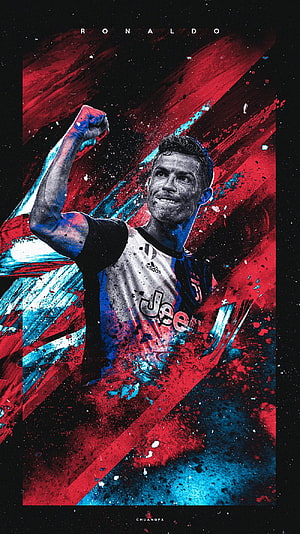 Cristiano Ronaldo Juventus Celebration Artwork with Red and Blue Paint Splatter Design HD phone wallpaper