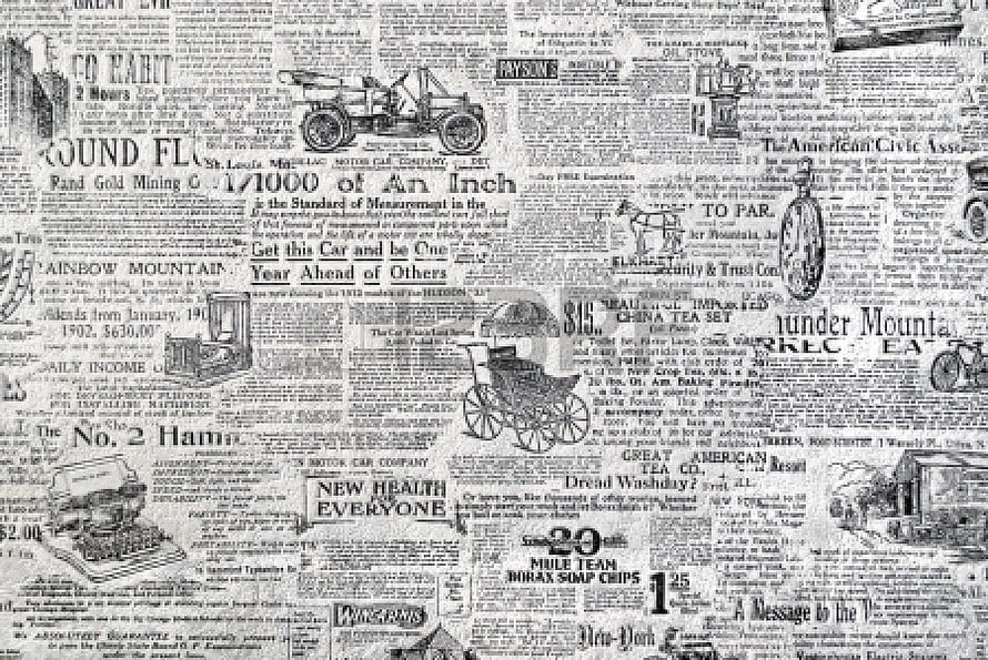 Vintage Newspaper Collage Wallpaper with Early 1900s Advertisements and Illustrations HD wallpaper