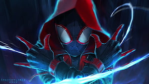 Miles Morales Spider-Man in the Spider-Verse with Electric Energy Effects HD wallpaper