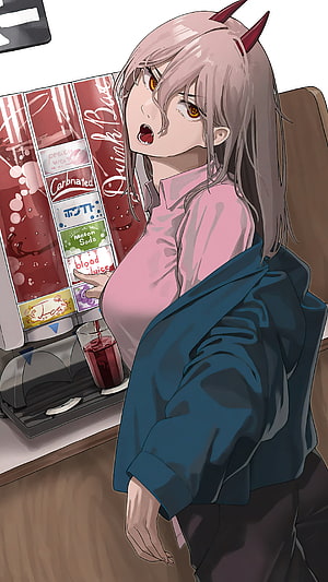 Makima from Chainsaw Man Selecting a Drink at a Vending Machine HD phone wallpaper