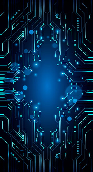 Glowing Blue Circuit Board Pattern with Digital Traces and Bokeh Light Effects HD phone wallpaper