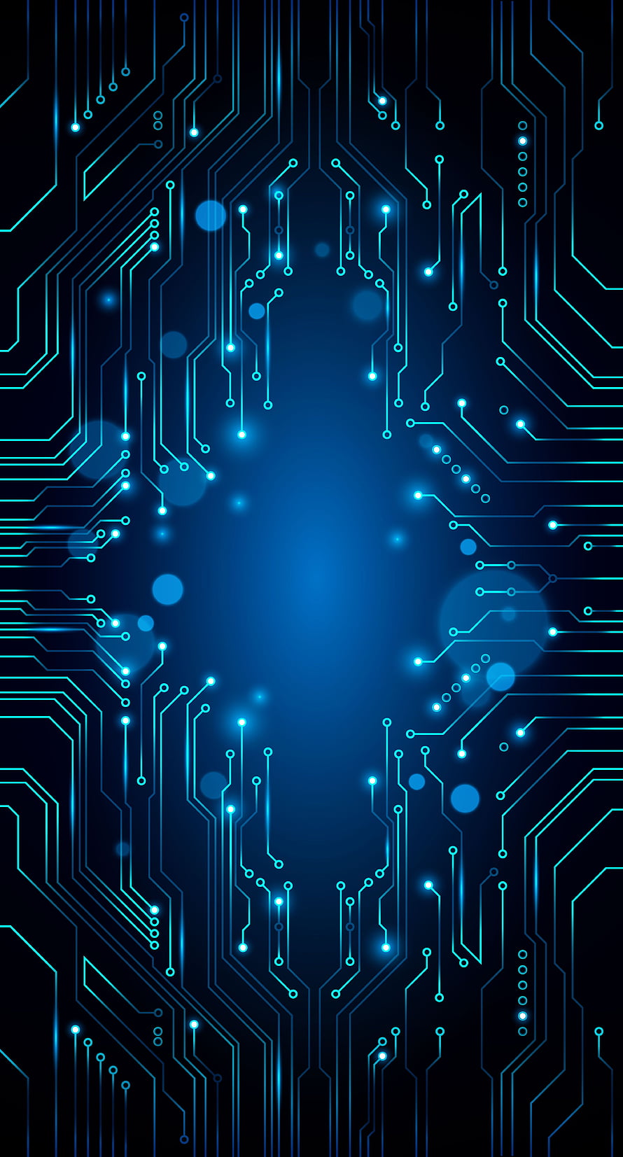 Glowing Blue Circuit Board Pattern with Digital Traces and Bokeh Light Effects HD phone wallpaper